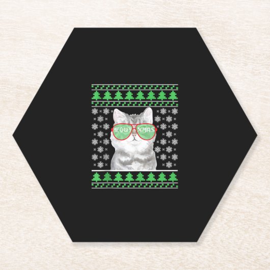 Katze mit Sonnenbrille Meowy Ugly Weihnachtskraut Untersetzer (Vorderseite)