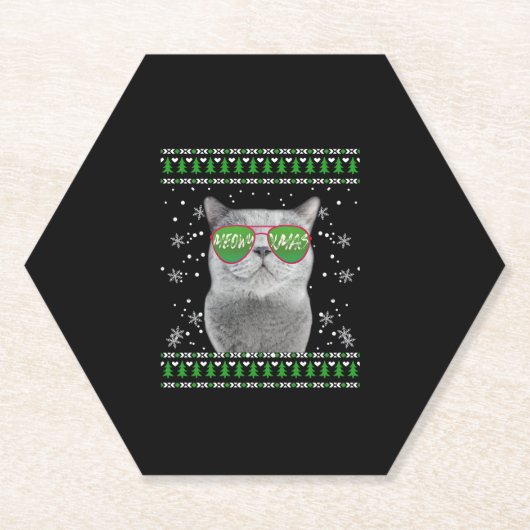Katze mit Sonnenbrille Meowy Ugly Weihnachtskraut Untersetzer (Vorderseite)