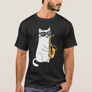 Katze mit Sonnenbrille Saxophon spielend Saxophoni T-Shirt