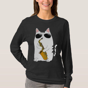 Katze mit Sonnenbrille Saxophon spielend Saxophoni T-Shirt