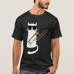 Katze mit Sonnenbrille spielen Trombone T-Shirt