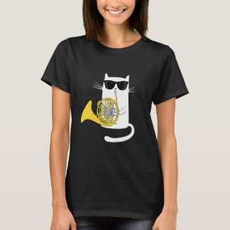 Katze mit Sonnenbrille spielt französisches Horn M T-Shirt