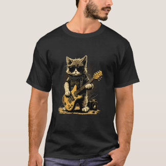Katze mit Sonnenbrille spielt Gitarre Gitarrist T-Shirt