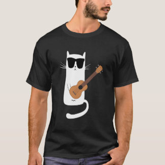 Katze mit Sonnenbrille spielt Ukulele T-Shirt
