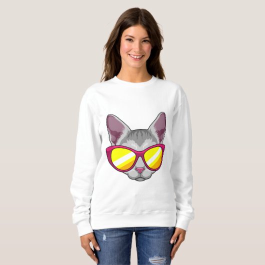 Katze mit Sonnenbrille Sweatshirt (Vorne ganz)