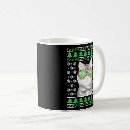 Katze mit Sonnenbrille Ugly Christmas Sweater Funn Kaffeetasse (VorderseiteRechts)