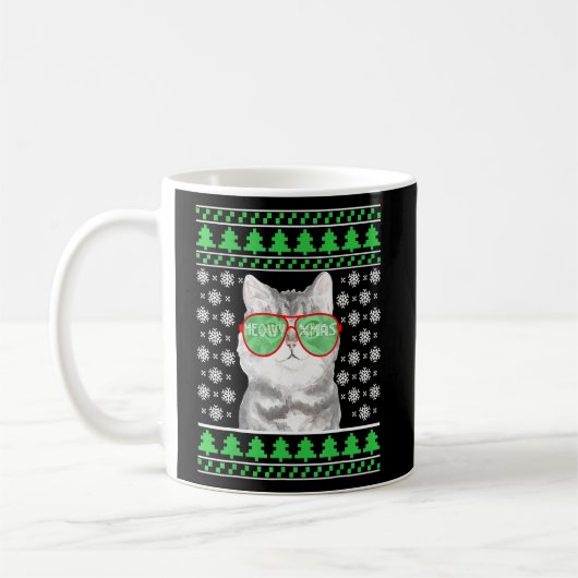 Katze mit Sonnenbrille Ugly Christmas Sweater Funn Kaffeetasse (Links)
