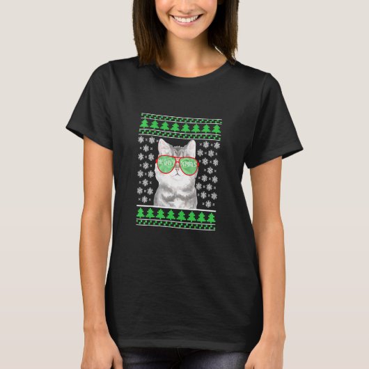 Katze mit Sonnenbrille Ugly Christmas Sweater Funn T-Shirt (Vorderseite)
