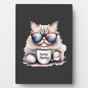 Katze mit Sonnenbrille und Kaffeetasse Fotoplatte