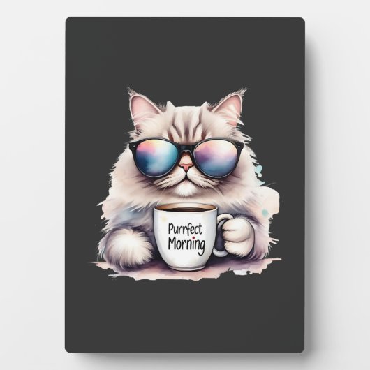 Katze mit Sonnenbrille und Kaffeetasse Fotoplatte (Vorderseite)