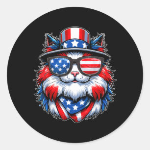 Katze mit Sonnenbrille USA-Flagge Katzenliebhaber  Runder Aufkleber