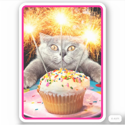 Katze mit Sparklerkuchen Aufkleber (Vorderseite)