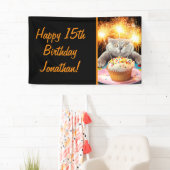 Katze mit Sparklerkuchen Banner (Insitu)