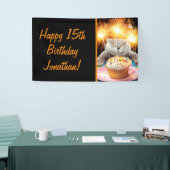 Katze mit Sparklerkuchen Banner (Messeveranstaltung)