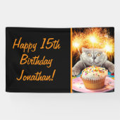 Katze mit Sparklerkuchen Banner (Horizontal)