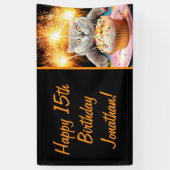 Katze mit Sparklerkuchen Banner (Vertikal)