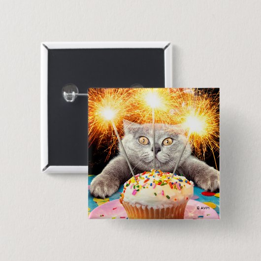 Katze mit Sparklerkuchen Button (Vorne & Hinten)