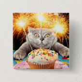 Katze mit Sparklerkuchen Button (Vorderseite)