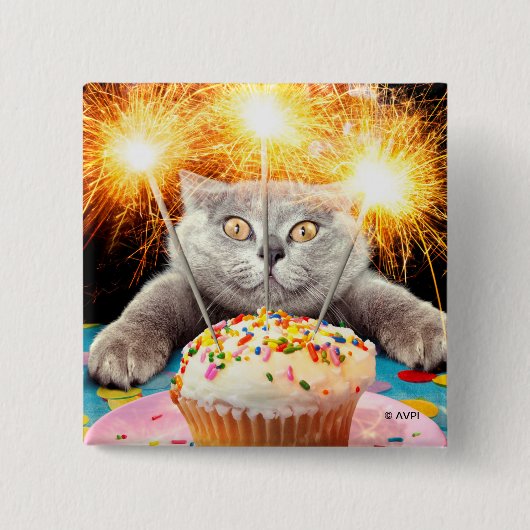 Katze mit Sparklerkuchen Button (Vorderseite)
