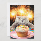 Katze mit Sparklerkuchen Einladung (Vorderseite)