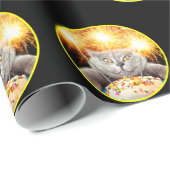 Katze mit Sparklerkuchen Geschenkpapier (Rolleneckpunkt)