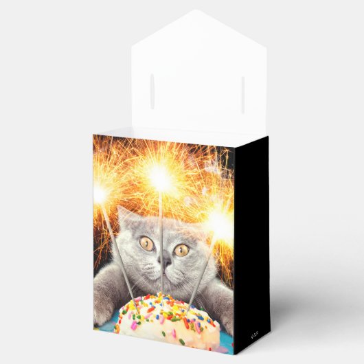 Katze mit Sparklerkuchen Geschenkschachtel (Geöffnet)