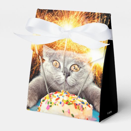 Katze mit Sparklerkuchen Geschenkschachtel (Vorderseite)