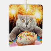 Katze mit Sparklerkuchen Keramikornament (Rechts)