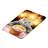 Katze mit Sparklerkuchen Magnet (Linke Seite)