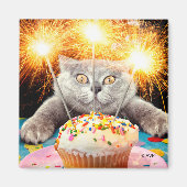Katze mit Sparklerkuchen Magnet (Vorne)