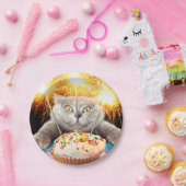 Katze mit Sparklerkuchen Pappteller (Party)