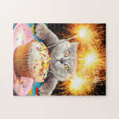 Katze mit Sparklerkuchen Puzzle (Horizontal)