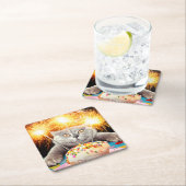 Katze mit Sparklerkuchen Rechteckiger Pappuntersetzer (Vor Ort)