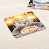 Katze mit Sparklerkuchen Rechteckiger Pappuntersetzer (angewinkelt)