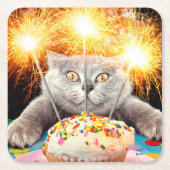 Katze mit Sparklerkuchen Rechteckiger Pappuntersetzer (Vorderseite)