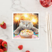 Katze mit Sparklerkuchen Serviette (Beispiel)