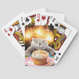 Katze mit Sparklerkuchen Spielkarten