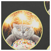 Katze mit Sparklerkuchen Stoff (Nahaufnahme)