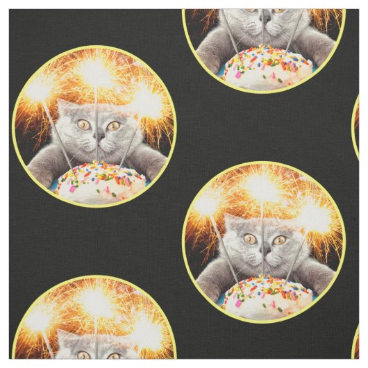 Katze mit Sparklerkuchen Stoff (Muster)