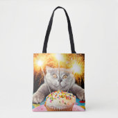 Katze mit Sparklerkuchen Tasche (Vorderseite)