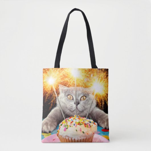 Katze mit Sparklerkuchen Tasche (Vorderseite)