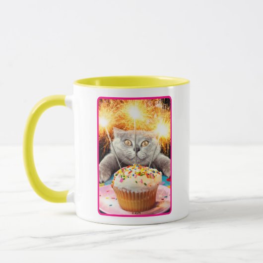 Katze mit Sparklerkuchen Tasse (Links)
