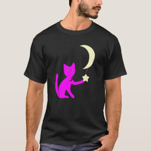 Katze mit Sternenaugen spielt mit Halbmond-Star T-Shirt