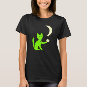 Katze mit Sternenaugen spielt mit Halbmond Stern T-Shirt
