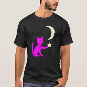 Katze mit Sternenaugen spielt mit Halbmond Stern T-Shirt