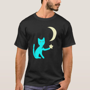 Katze mit Sternenaugen spielt mit Halbmond Stern T-Shirt