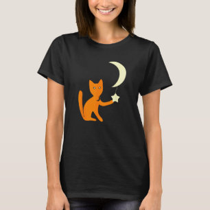 Katze mit Sternenaugen spielt mit Halbmond Stern T-Shirt