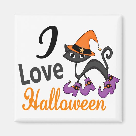 Katze mit Stiefeln Ich Liebe Halloween Magnet (Vorne)
