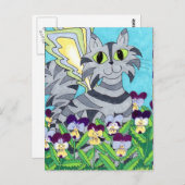 Katze mit Stiefmütterchen Postkarte (Vorne/Hinten)