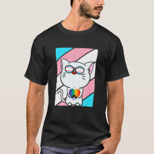 Katze mit Stolz Ransgender Herz Flagge LGBQ Stolz T-Shirt